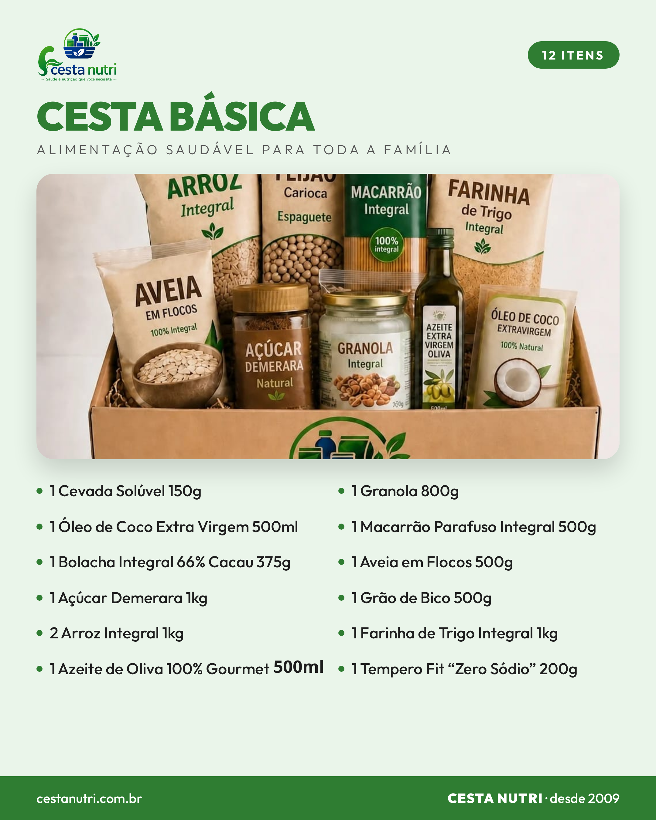 Arte com os itens da Cesta Nutri Básica