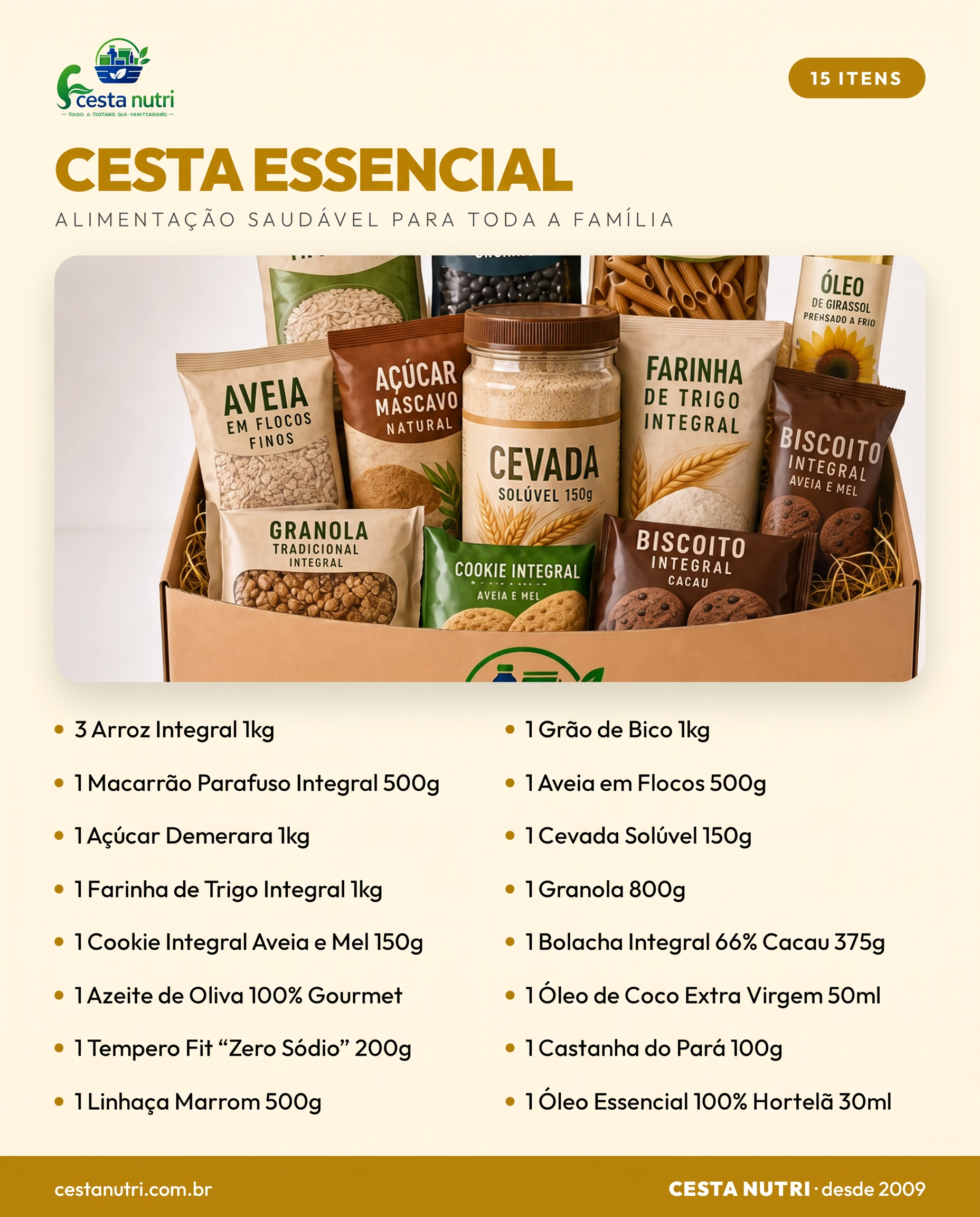 Arte com os itens da Cesta Nutri Essencial