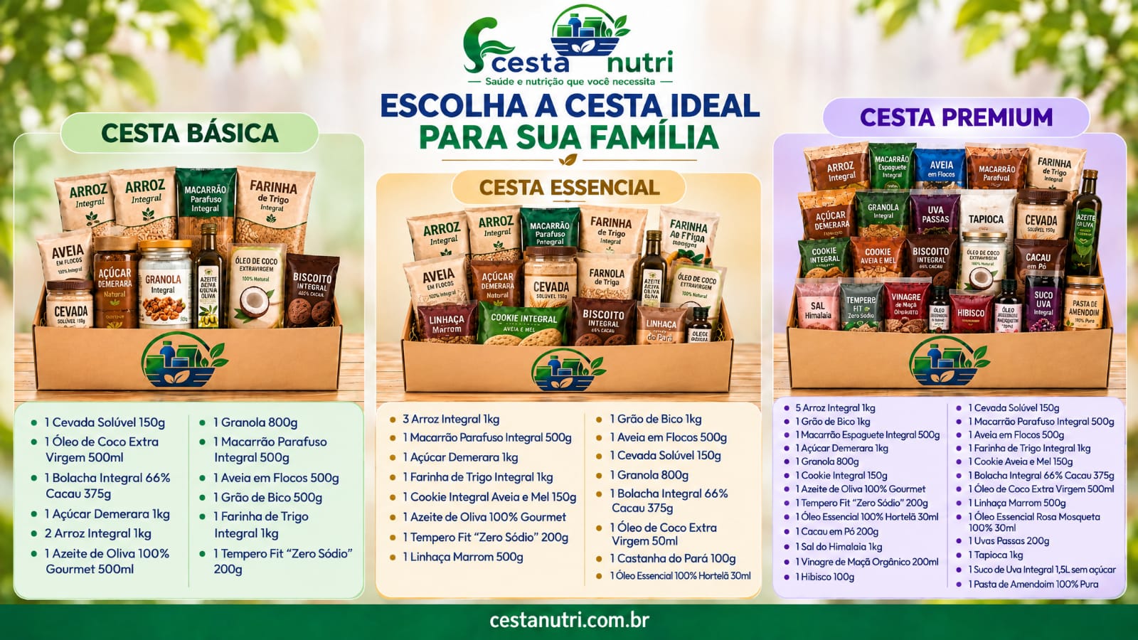 Cestas Básica, Essencial e Premium da Cesta Nutri